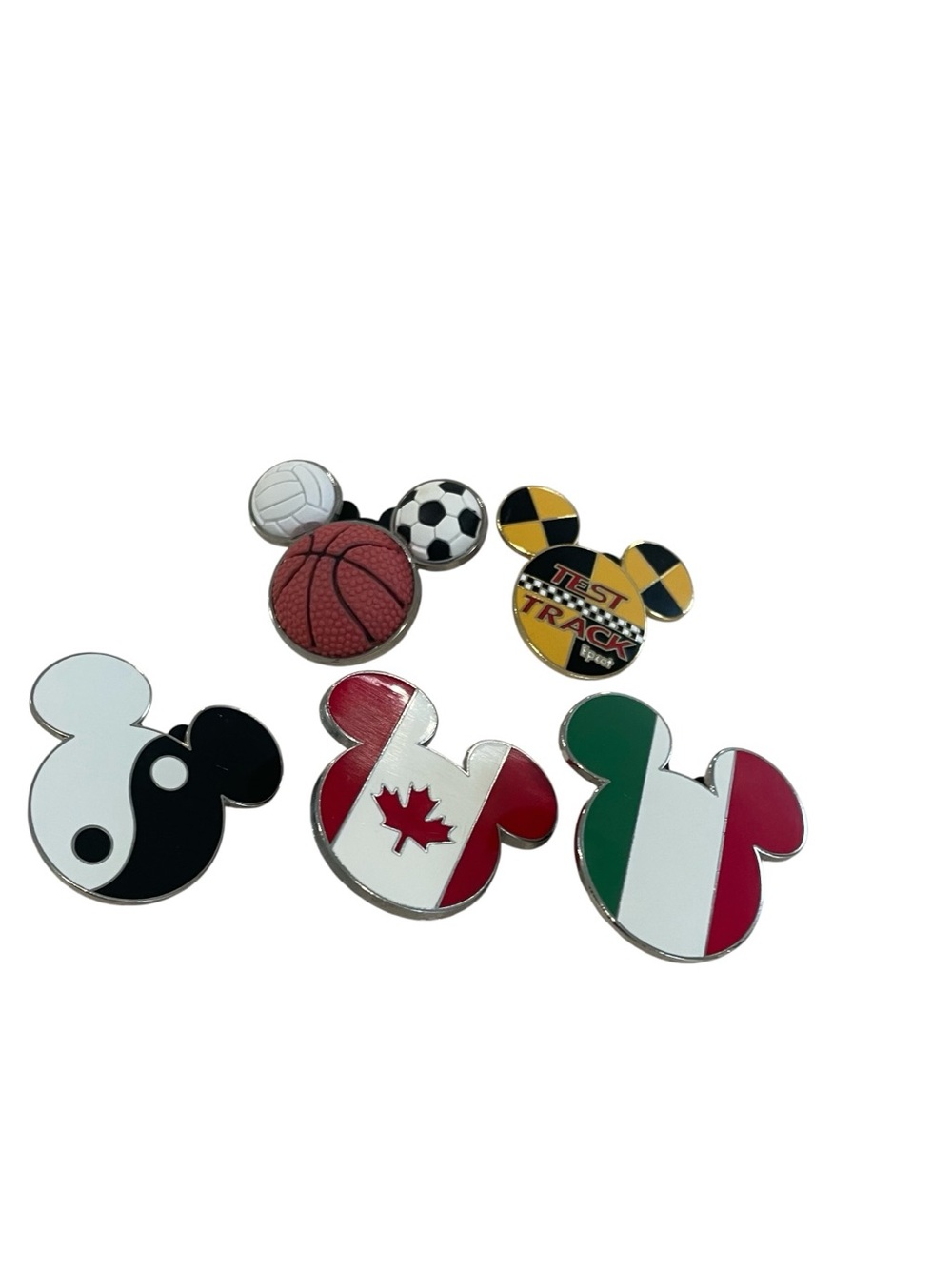 Disney Pins Set of 5 Mickey Ears Sports Test Track Epcot Yin Yang Canada Italy